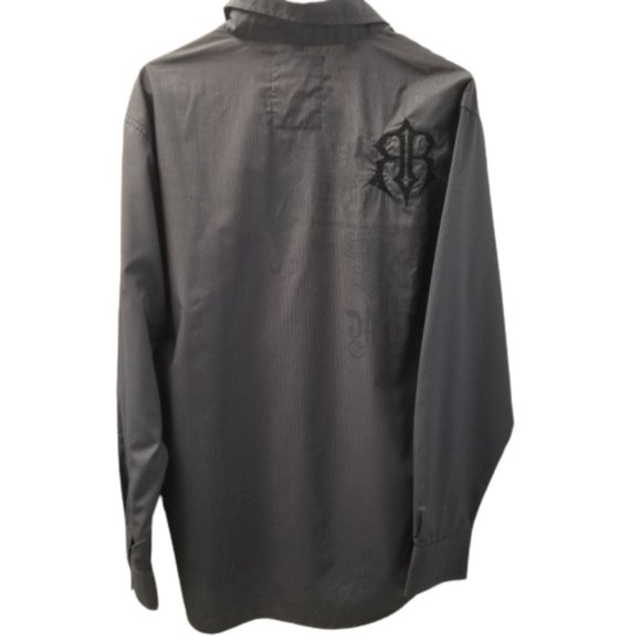 Roar Enough Excuses Tone on Tone Graphic Long Sleeve Button Up Black XL - Picture 4 of 15